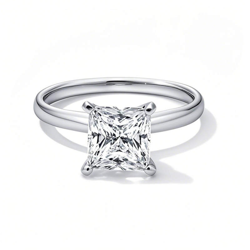 Anillo de compromiso solitario de oro blanco de 10 quilates con corte princesa, creado en laboratorio, con grabado de diamantes, D VVS1-VS1 3EX, certificado IGI-7