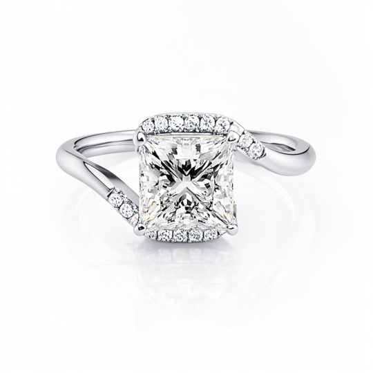 Platinum Princess Cut Moissanite Ring