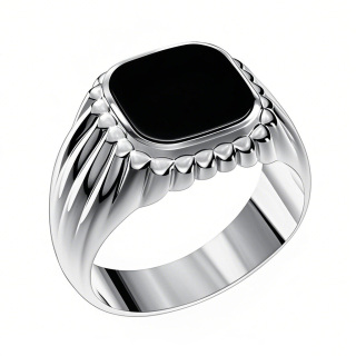 10K White Gold Princess Cut Shaped Black Agate Personalized Engraving & Square Ring for Men-16