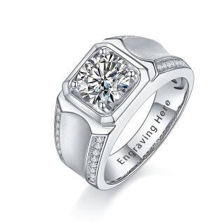 Sterling Silver Princess Cut Moissanite Personalized Engraving & Couple Engagement Ring for Men-34