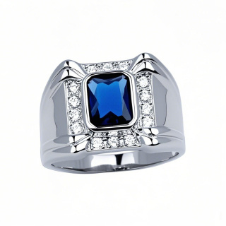 10K White Gold Princess Cut Shaped Cubic Zirconia Personalized Engraving Ring for Men-12