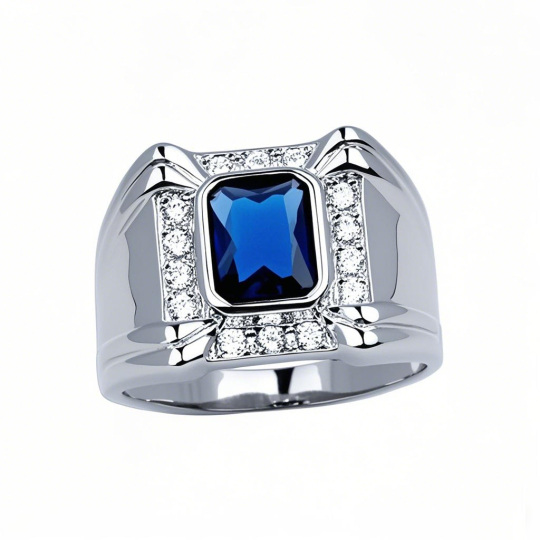 10K White Gold Princess Cut Shaped Cubic Zirconia Personalized Engraving Ring for Men