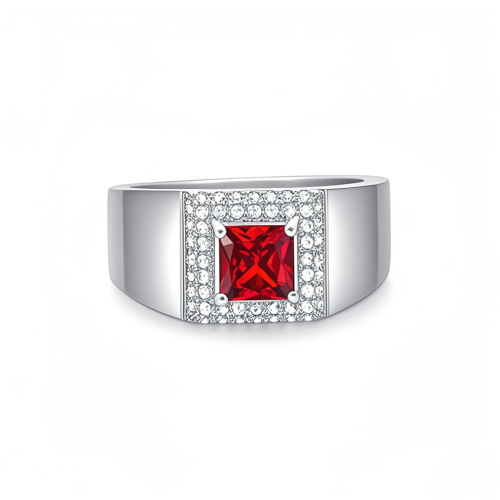 10K White Gold Princess Personalized Birthstone Ring For Men-1