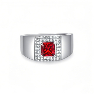 10K White Gold Princess Personalized Birthstone Ring For Men-3