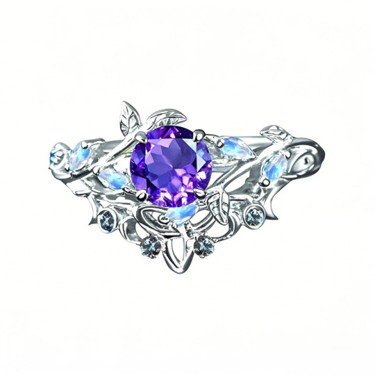 Platinum Round Cut Bridal Set Vintage Vine Wedding Bridal Anniversary Proposal Ring Set