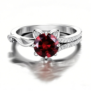 10K White Gold Round Cut Cat Ring Gemstone Rings-1