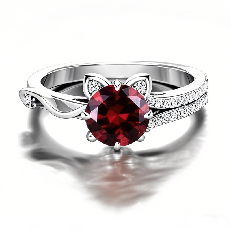 10K White Gold Round Cut Cat Ring Gemstone Rings-20