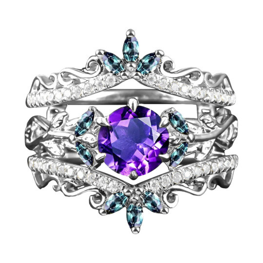 Platinum Round Cut Custom Bridal Set Vintage Leaf Wedding Bridal Anniversary Proposal Ring Set