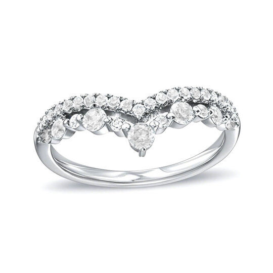 Platinum Round Cut Diamond Custom Heart Stackable Ring I Color I2 Clarity 3EX IGI Certified