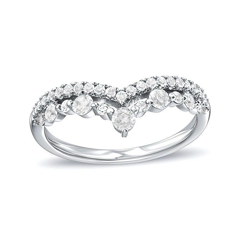 10K White Gold Round Cut Diamond Custom Heart Stackable Ring I Color I2 Clarity 3EX IGI Certified-1