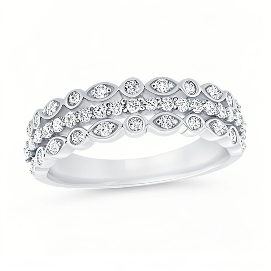 Platinum Round Cut Diamond Custom Stackable Ring J Color I1 Clarity 3EX IGI Certified
