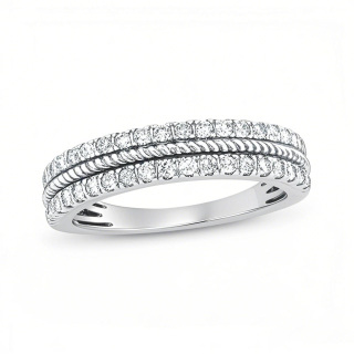10K White Gold Round Cut Diamond Custom Stackable Ring I Color I2 Clarity 3EX IGI Certified-10