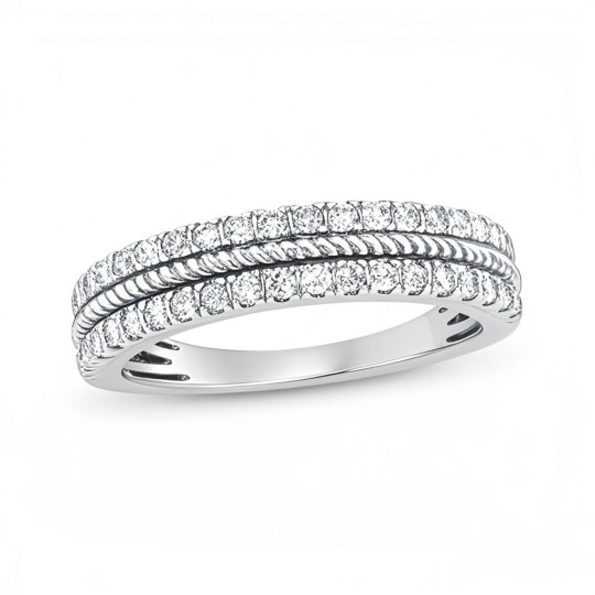 Platinum Round Cut Diamond Custom Stackable Ring I Color I2 Clarity 3EX IGI Certified