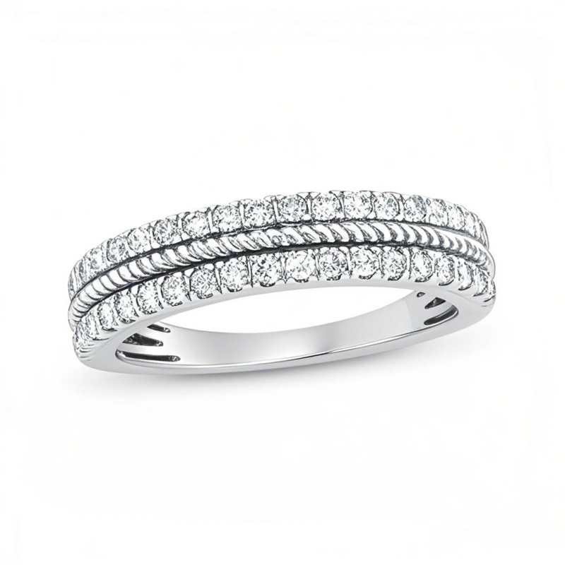 10K White Gold Round Cut Diamond Custom Stackable Ring I Color I2 Clarity 3EX IGI Certified-16