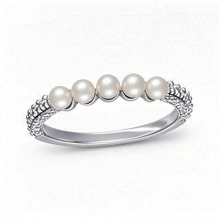 10K White Gold Round Cut Diamond & Pearl Custom Stackable Ring I Color I1 Clarity 3EX-11
