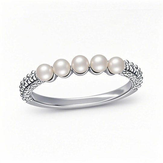 Platinum Round Cut Diamond & Pearl Custom Stackable Ring I Color I1 Clarity 3EX