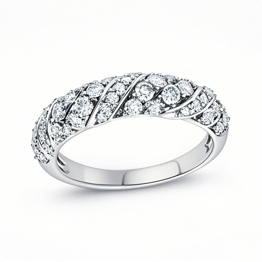 10K White Gold Round Cut Diamond Stackable Ring Fancy Color I1 Clarity 3EX IGI Certified-1