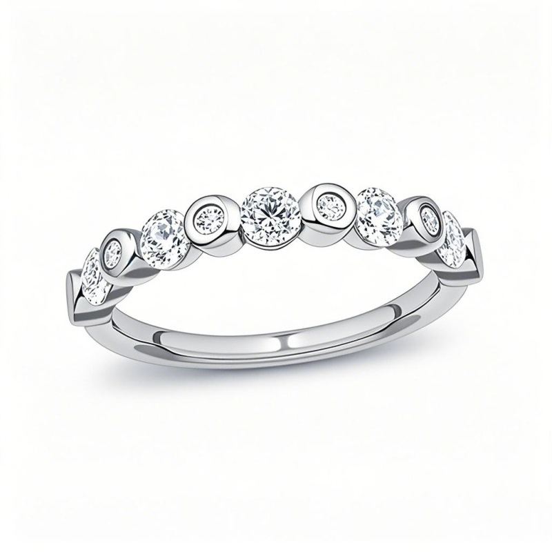 10K White Gold Round Cut Diamond Stackable Ring I I2 Clarity 3EX IGI Certified-19