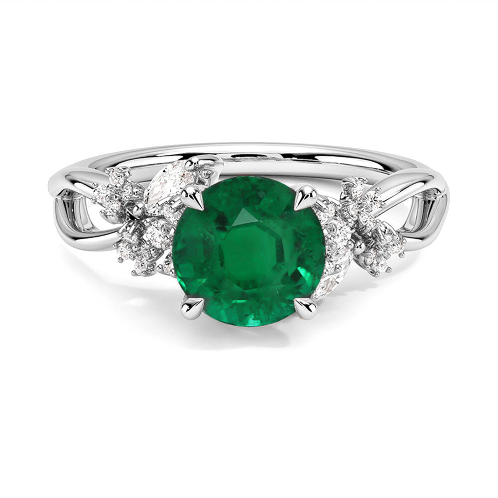 10K White Gold Round Cut Emerald & 0.25 CT.T.W. Lab Created Diamond Engagement Band-1