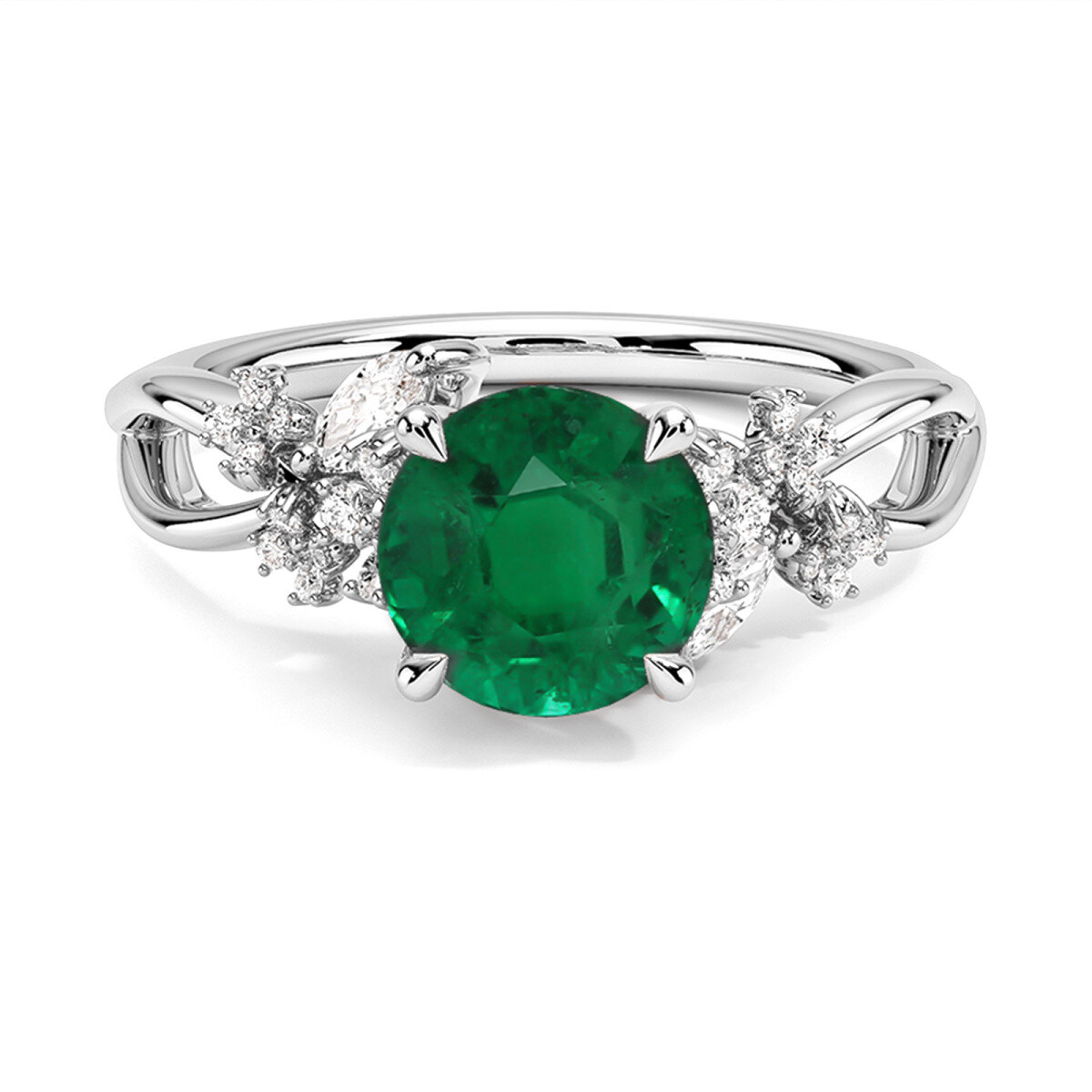10K White Gold Round Cut Emerald & 0.25 CT.T.W. Lab Created Diamond Engagement Band-1