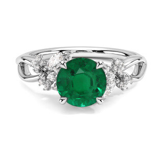 10K White Gold Round Cut Emerald & 0.25 CT.T.W. Lab Created Diamond Engagement Band-16