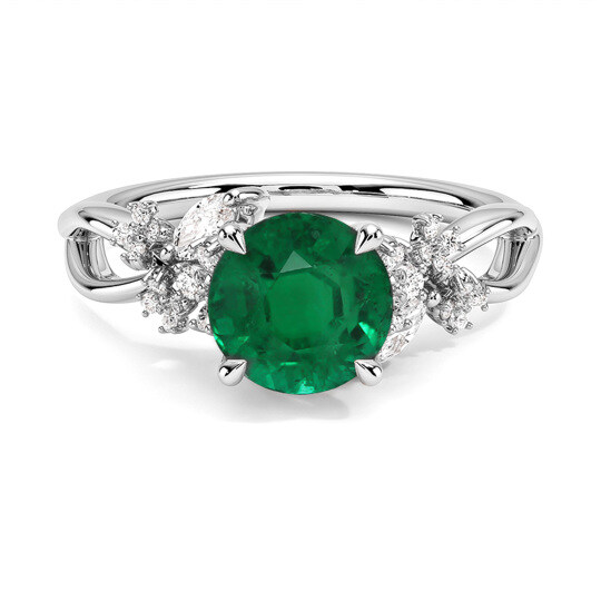 Platinum Round Cut Emerald & 0.25 CT.T.W. Lab Created Diamond Engagement Band