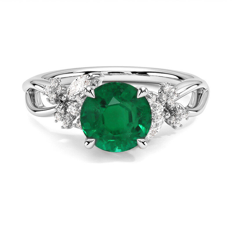 Anello di fidanzamento in oro bianco 10 carati con smeraldo taglio rotondo da 0,25 ct.T.W. e diamanti creati in laboratorio-16