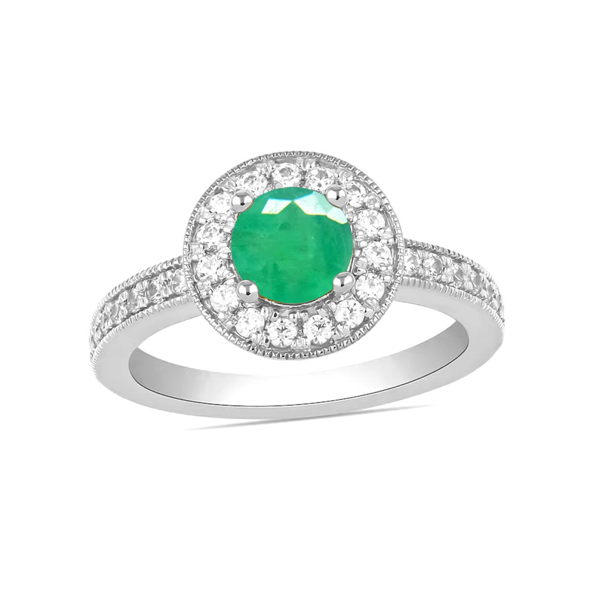 14K białe złoto, okrągły szlif szmaragdowy, 0,4 CT.T.W., obrączka zaręczynowa w stylu vintage-1