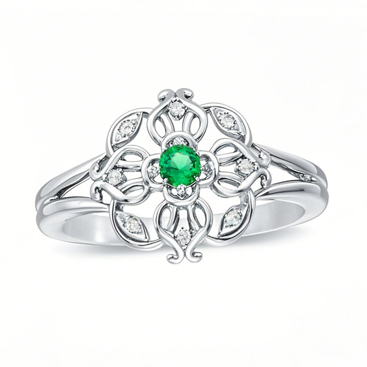 Bague de fiançailles en or blanc 10 carats avec émeraude taille