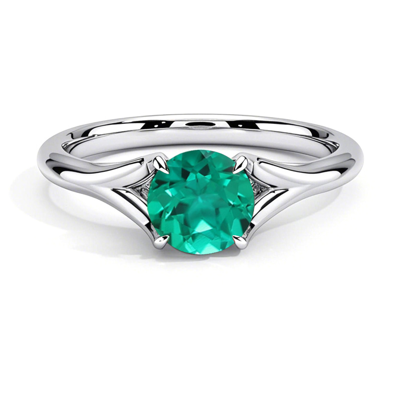 18K White Gold Round Cut Emerald Reverie Solitaire Engagement Ring-1