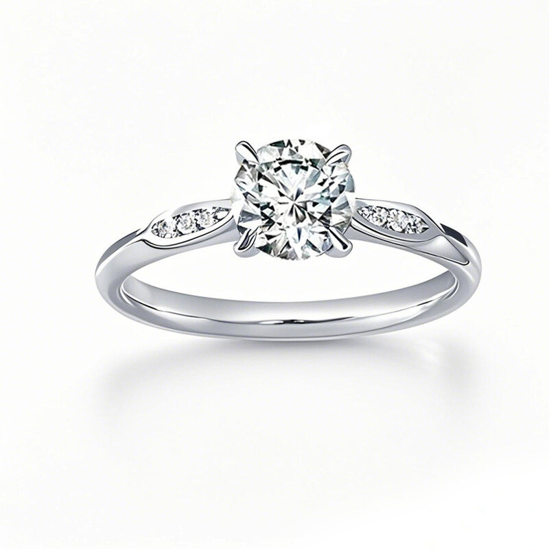Anel de noivado halo de moissanita com corte redondo em platina-1