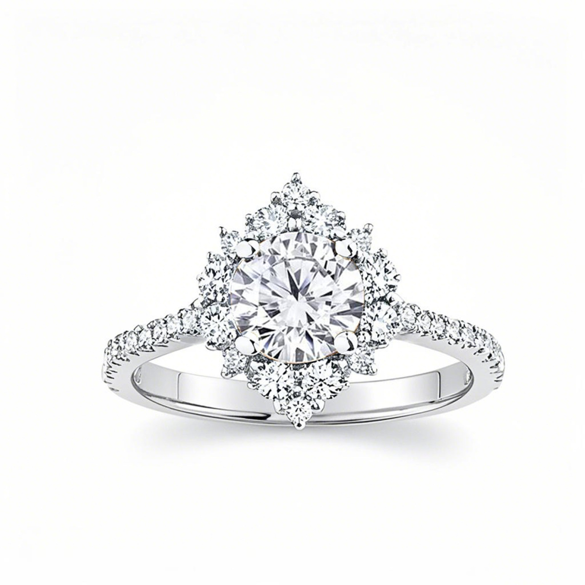 18K White Gold Round Cut Halo Moissanite Engagement Ring-1
