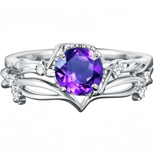 10K White Gold Round Cut Ivy Gemstone Engagement Ring Vintage Wedding Bridal Anniversary Proposal Ring Set-3