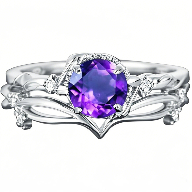 10K White Gold Round Cut Ivy Gemstone Engagement Ring Vintage Wedding Bridal Anniversary Proposal Ring Set-16