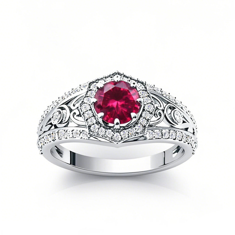 10K White Gold Round Cut Ivy Gemstone Vintage Rings for Women-1