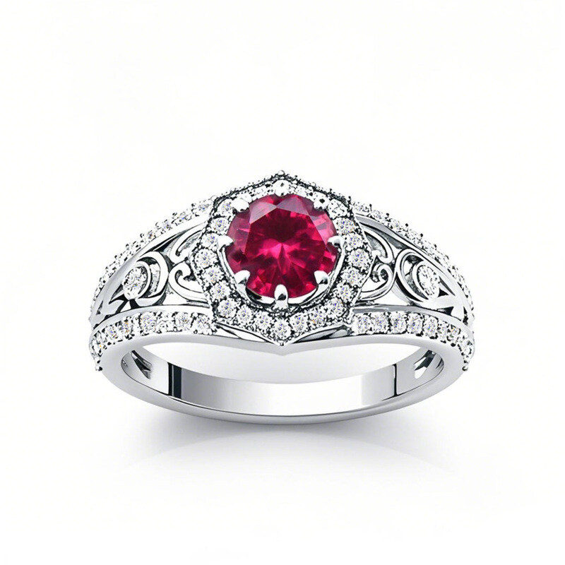 10K White Gold Round Cut Ivy Gemstone Vintage Rings for Women-10