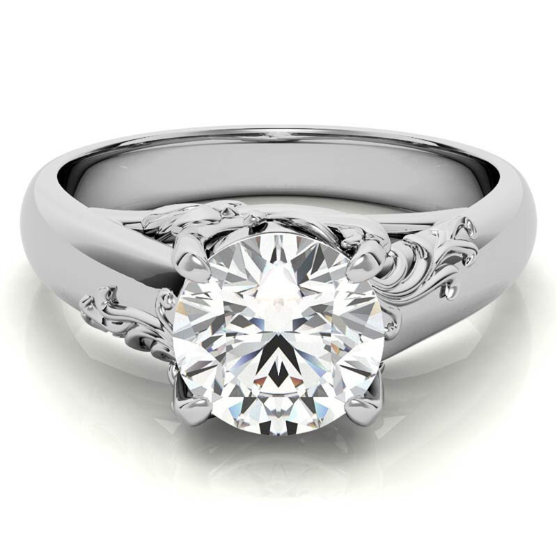 Platinum Round Cut Large Center Stone Moissanite Engagement Ring-1