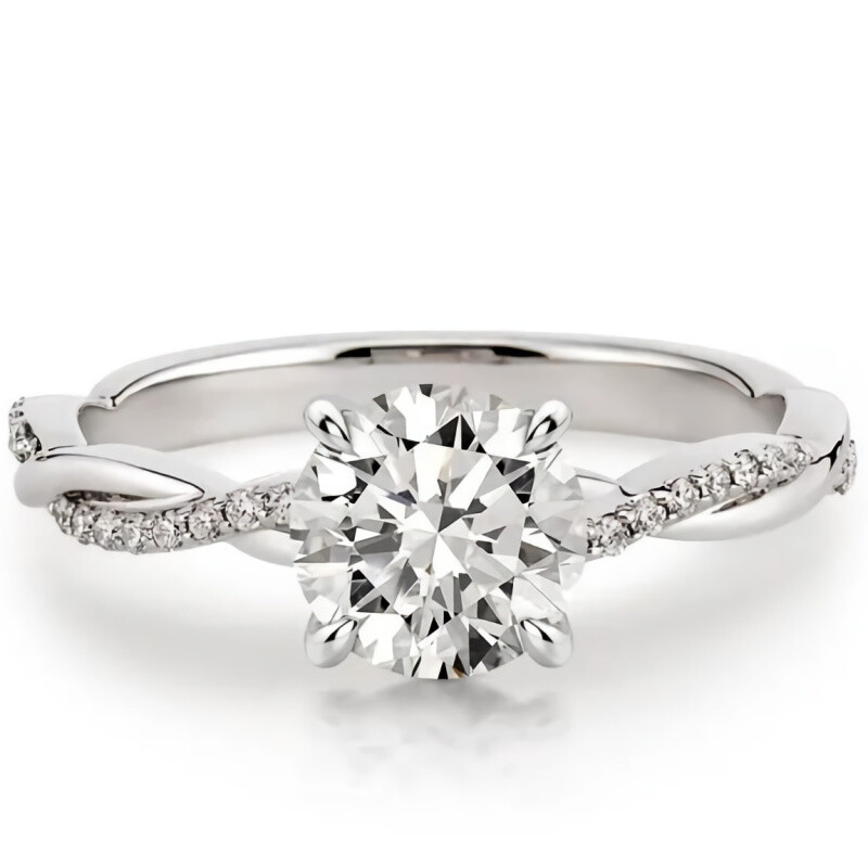 Platinum Round Cut Moissanite Round Engagement Ring-1