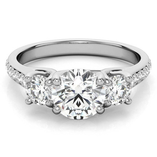 Platinum Round Cut Moissanite Engagement Ring