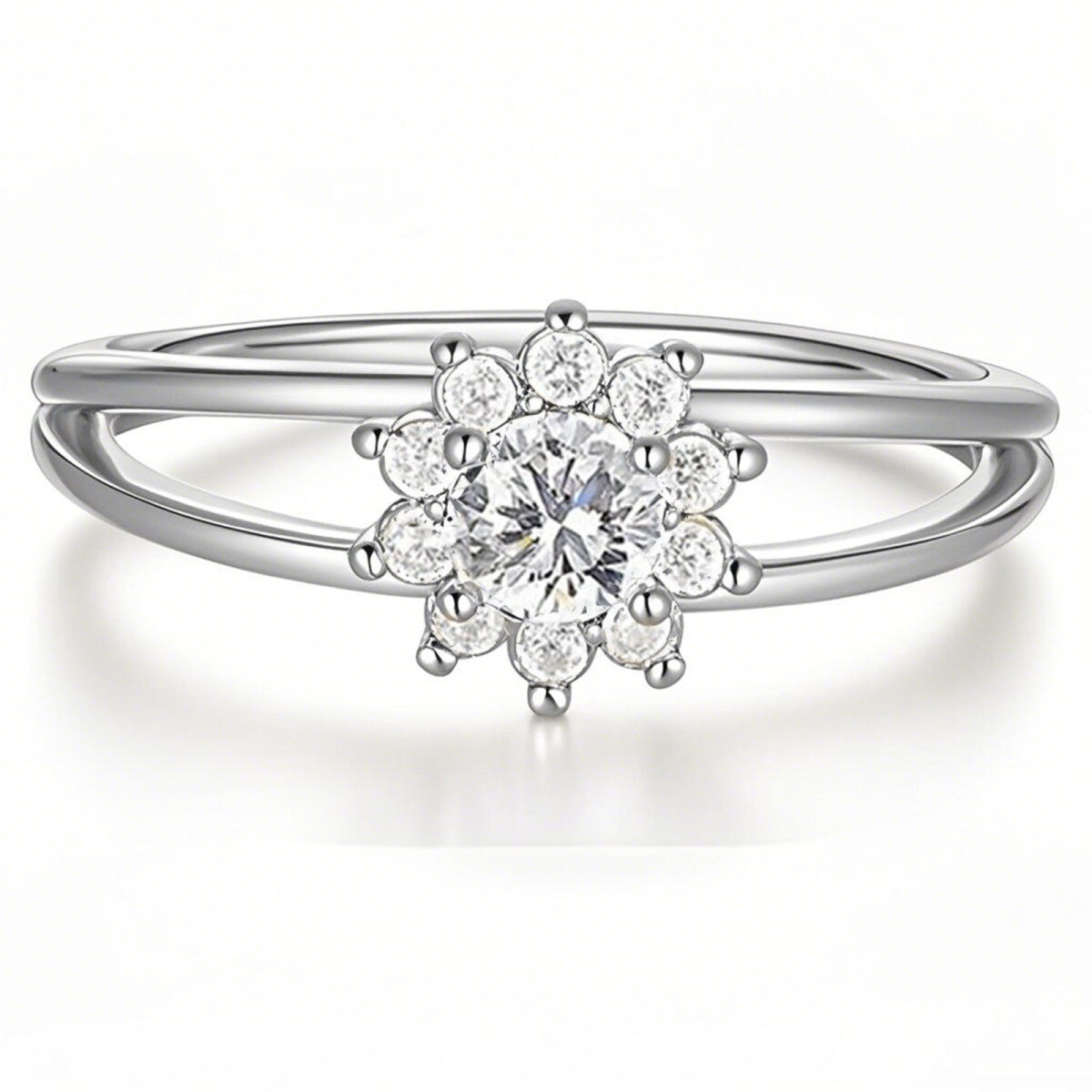 Bague en platine avec moissanite taille ronde et fleurs sauvages-1