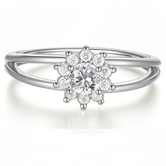 Platinum Round Cut Moissanite Wildflowers Ring