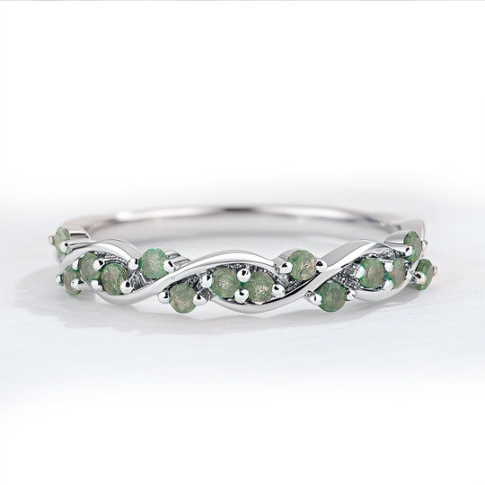 Platinum Round Cut Moss Agate Ring