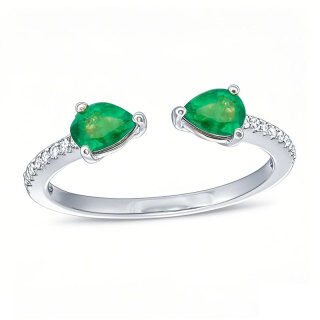 10K Gold Round Cut & Pear Cut Diamond & Emerald Custom Open Ring I Color I2 Clarity 3EX-9