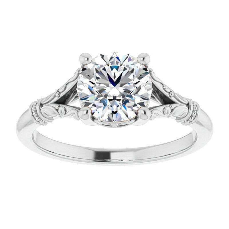 Anillo de compromiso solitario de moissanita de corte redondo en oro blanco de 14 quilates-1