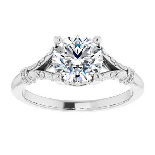 Pierścionek zaręczynowy z białego złota próby 14K z okrągłym szlifem i solitaire Moissanite