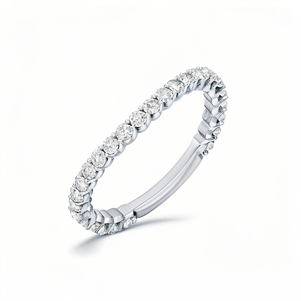 Anel de casamento personalizado com diamante criado em laboratório redondo de ouro branco 10K, cor D VVS1-VS1, clareza 3EX-1