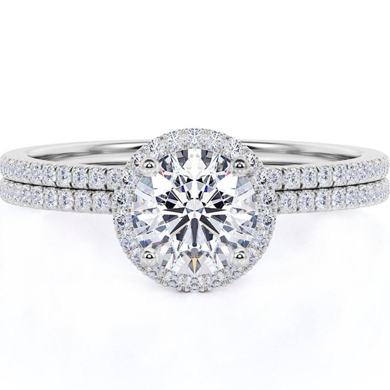 Platinum Round Moissanite Personalized Engraving Wedding Ring-1