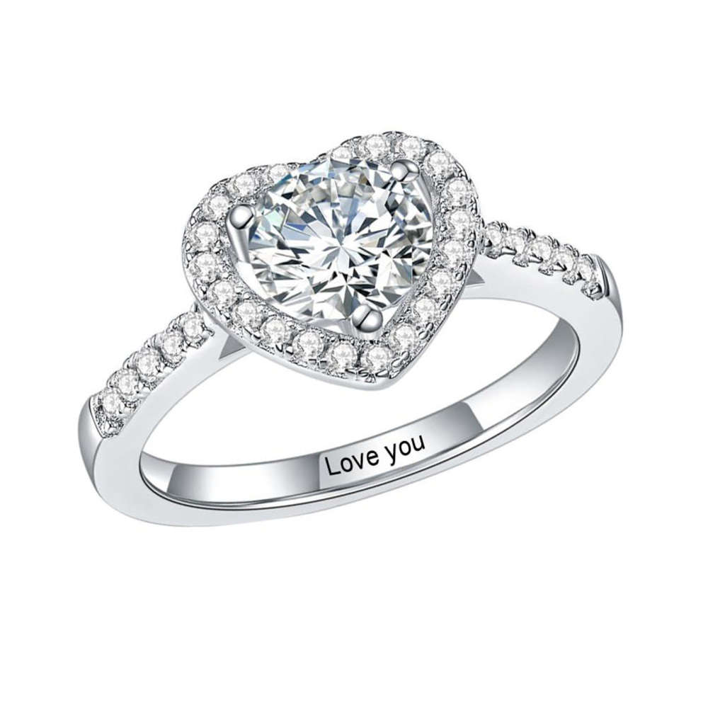 Platinum Round Shaped Moissanite Heart Engagement Ring-1