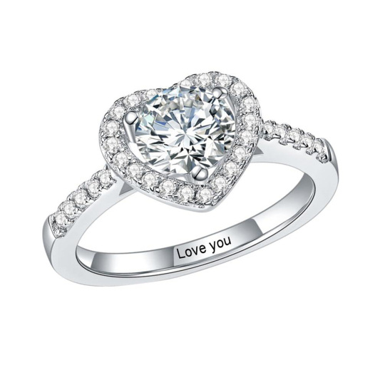 Platinum Round Shaped Moissanite Heart Engagement Ring
