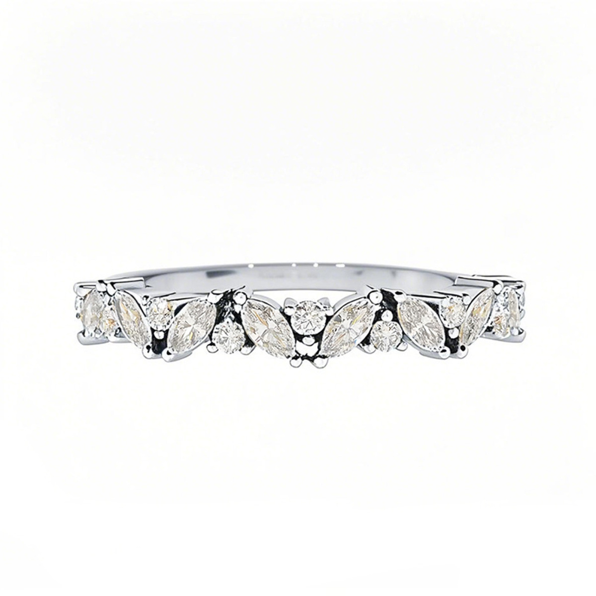 14K White Gold Slanted Marquise and Round Diamond Ring D Color VVS-VS Clarity-1